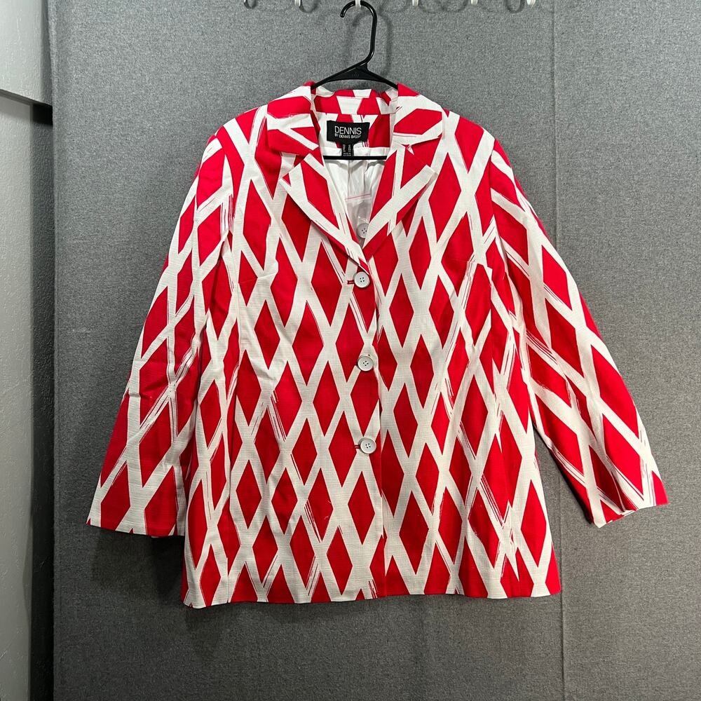 Dennis Basso Suits Womens Printed Topper Geranium Red Top Blazer Size Reg 12